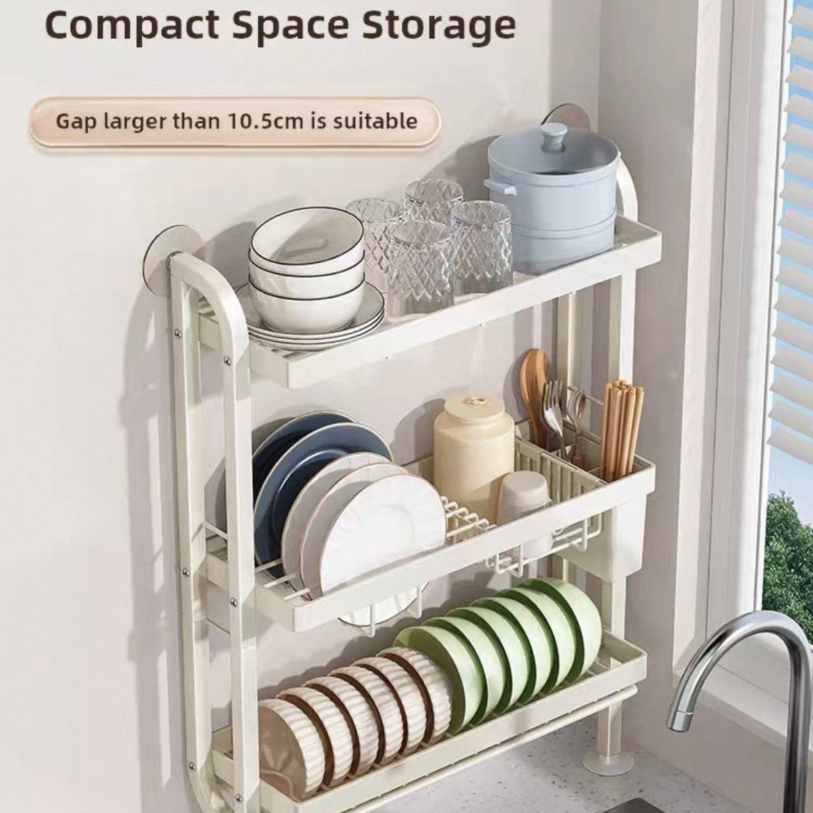 No-Drill Wall-Mounted Kitchen Sink Organizer Rack – Dish Drainer, Bowl & Plate Storage for US Homes