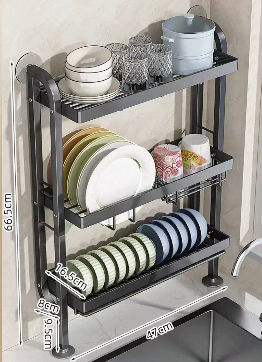 No-Drill Wall-Mounted Kitchen Sink Organizer Rack – Dish Drainer, Bowl & Plate Storage for US Homes