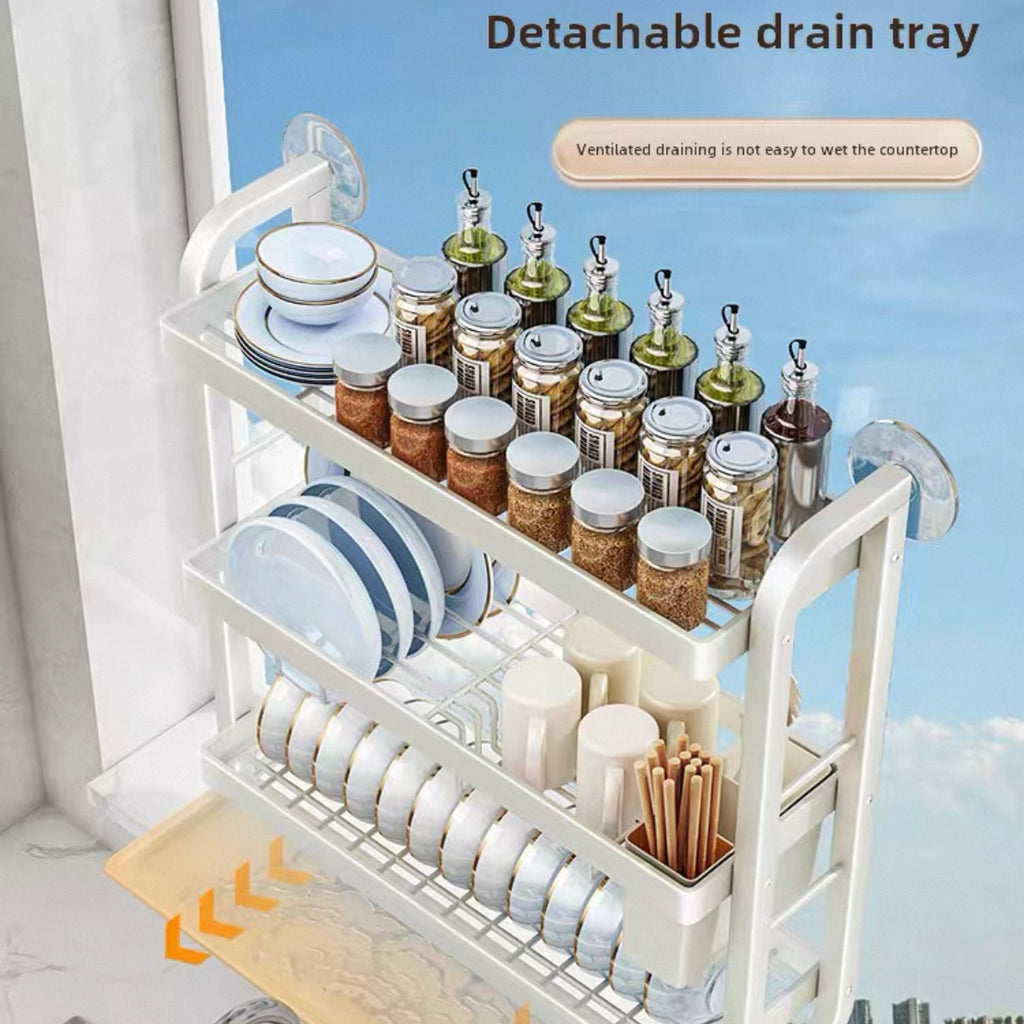 No-Drill Wall-Mounted Kitchen Sink Organizer Rack – Dish Drainer, Bowl & Plate Storage for US Homes
