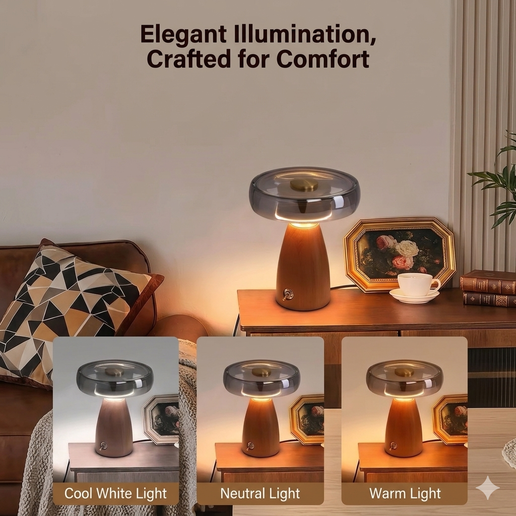 Mid-Century Vintage Table Lamp – Luxury Bedside & Living Room Atmosphere Light