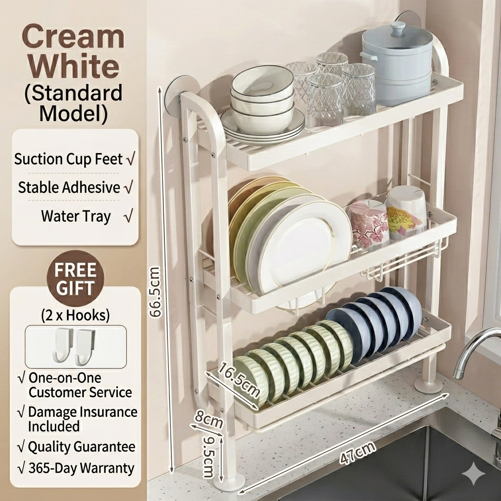 No-Drill Wall-Mounted Kitchen Sink Organizer Rack – Dish Drainer, Bowl & Plate Storage for US Homes