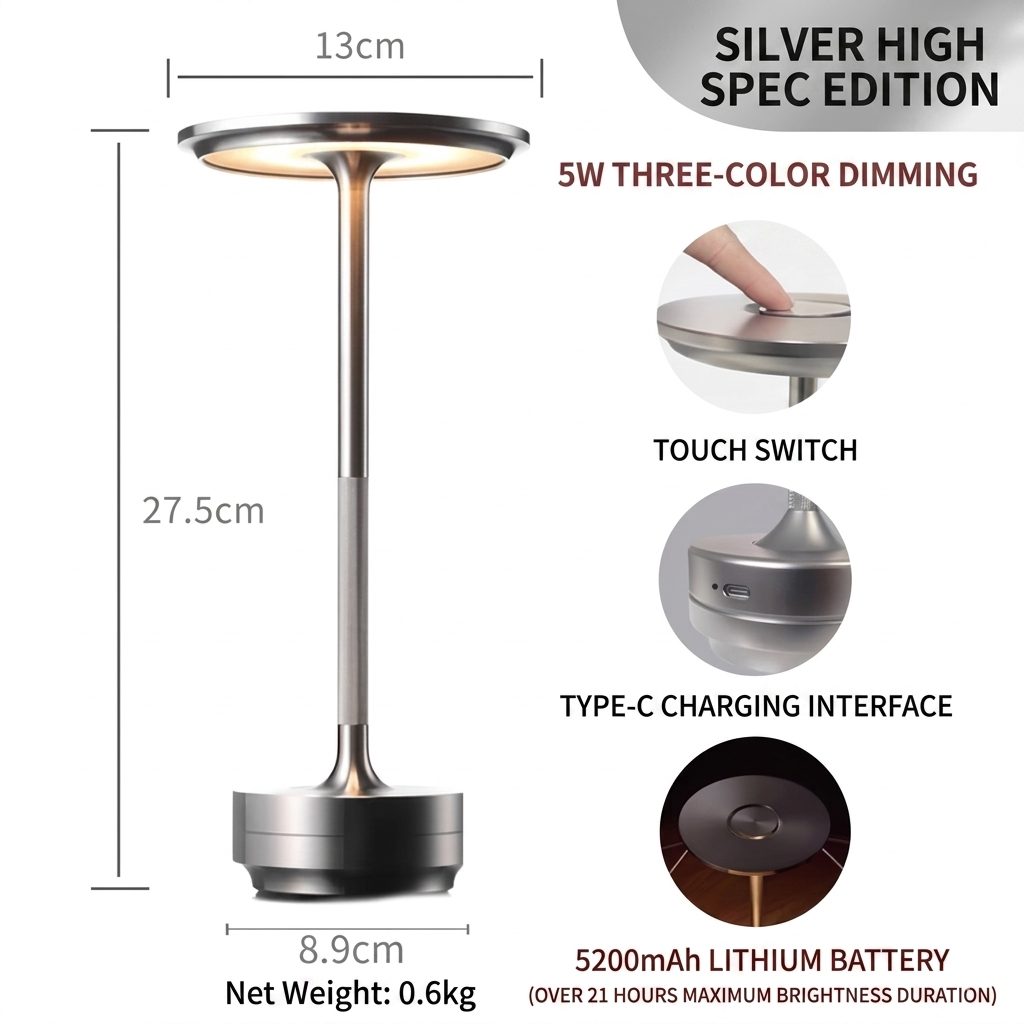 Modern Cordless LED Table Lamp for Cafe, Bar & Outdoor Use