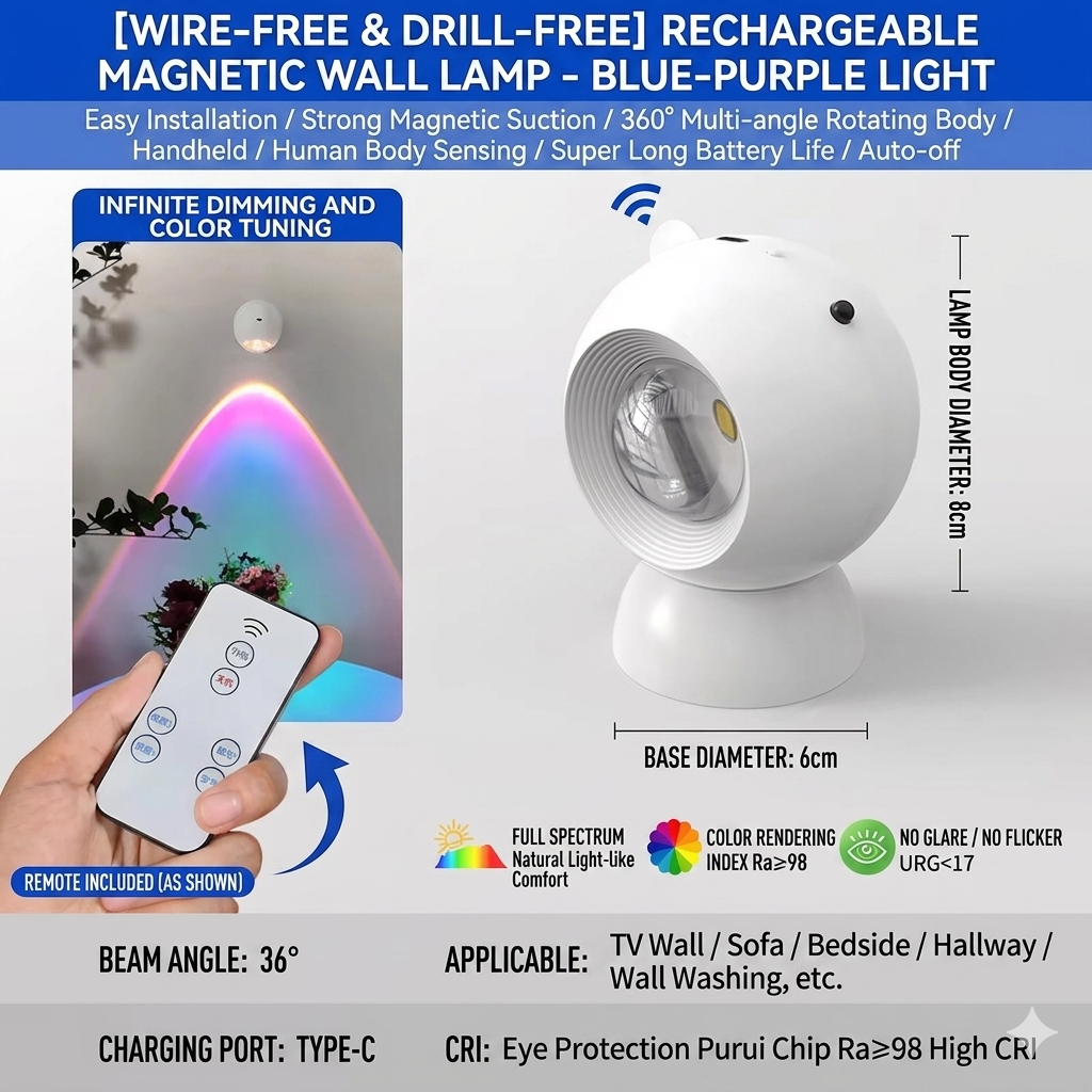 Magnetic LED Wall Lamps: Remote-Control Bedroom & Emergency Lighting