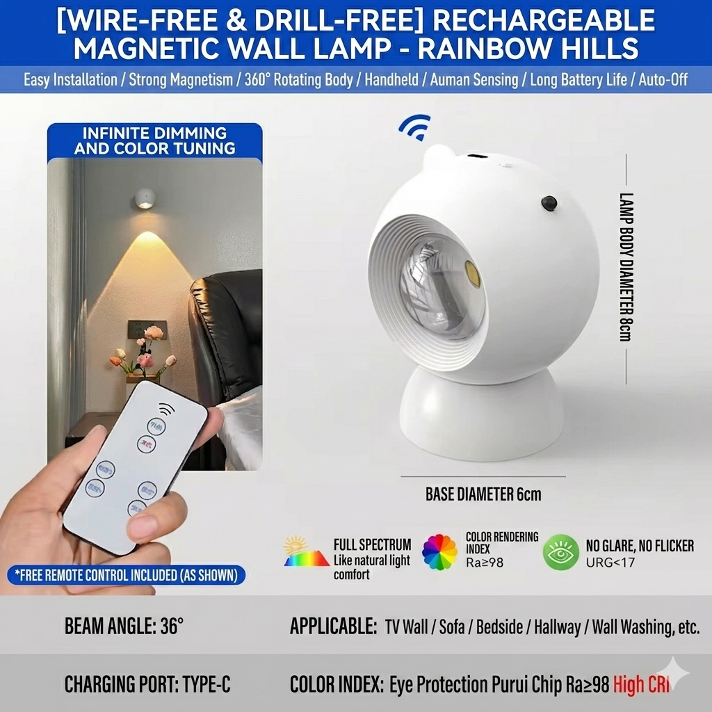 Magnetic LED Wall Lamps: Remote-Control Bedroom & Emergency Lighting