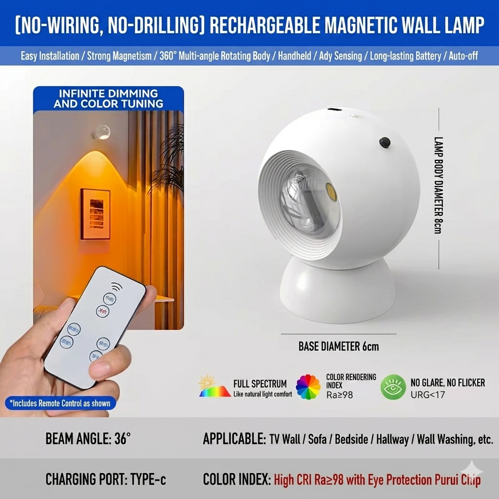 Magnetic LED Wall Lamps: Remote-Control Bedroom & Emergency Lighting